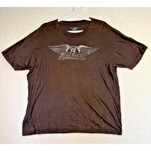 Aerosmith Shirt Mens Large Brown Graphic Band Tee‎ Classic Rock Tour Logo Cotton